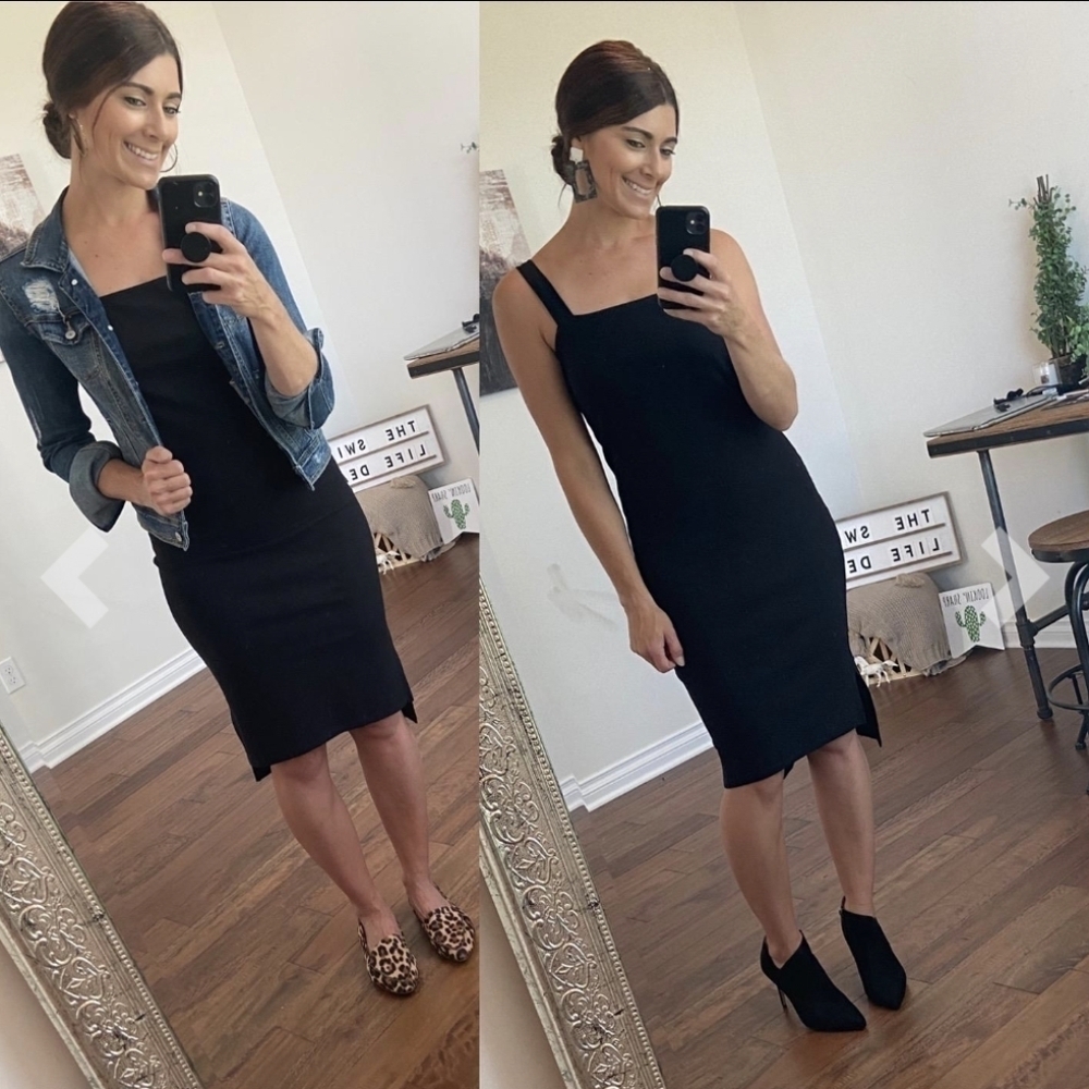 Ribbed Square‎ Neck Midi Dress
